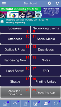 2018 SGIA Expo App - Menu